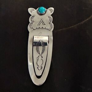 Vintage Jessie Claw Navajo Sterling Silver and Turquoise Bookmark